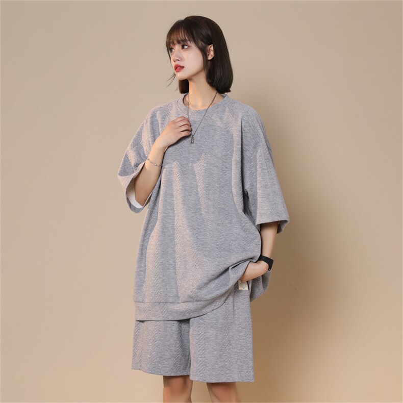 TZ83132/P65夏季新款提花短袖短裤t恤休闲宽松大码两件套套装男，女装运动套装，电商A141