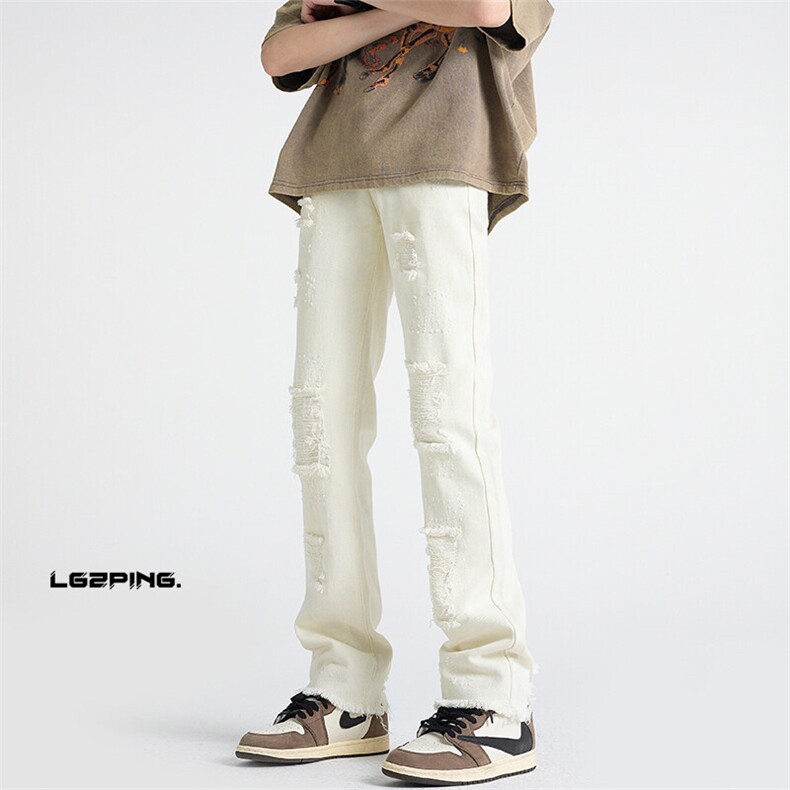 2026春季新款无影墙大码vibe破洞微喇牛仔裤S-5XGK23111-特P40，男装牛仔裤，电商A022