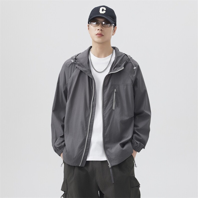 夏季中性风高品质50D尼龙皱时尚纯色防晒衣DSA157B-F7730-P55，男装防晒衣，电商A157B