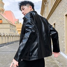 秋冬新款男皮夹克新潮休闲PU皮衣男装修身男士皮外套9912-P65，男装皮衣，电商A128