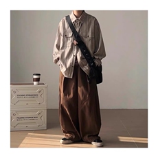 中性风秋季条纹衬衫男长袖叠穿寸衫日系复古秋天宽松休闲情侣衬衣，男装衬衫，星座506A