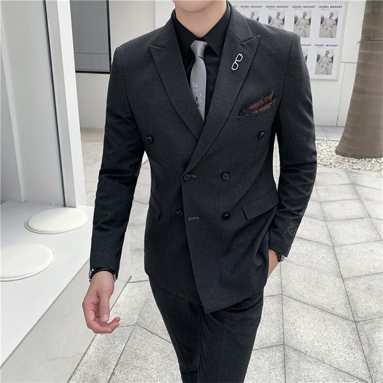秋冬新款男士刺绣英伦西服套装双排扣西装两件套A470-TZ28,男装西服套装,电商A207