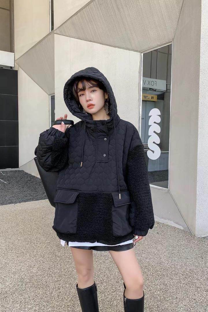 爱美欧现货羊羔毛拼接卫衣，女装卫衣/绒衫，爱美欧