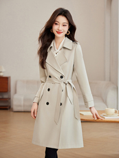 红长款风衣外套2025春装新款时尚气质双排扣风衣外套HZ0611，女装风衣，姿衣坊