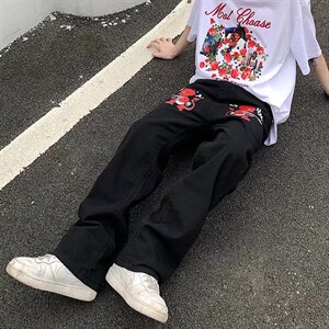 牛仔裤男秋季潮大码休闲裤子高街小恶魔G116P38图片