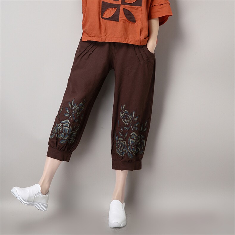 中腰麻2021年夏季印染七分裤/九分裤直筒纯色裤子,女装休闲裤,独衣靓