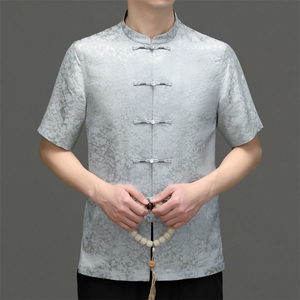 风男士复古休闲短袖t恤佛系唐装衣服2023夏季新款图片