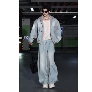 2026春款潮流牛仔拼接连帽夹克套装男W366-P153 K366-P92 (网图），男装夹克，电商B267