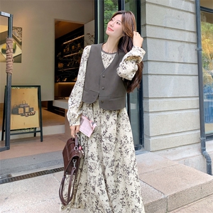 茶歇法式连衣裙马甲套装女2025春秋季新款高级感显瘦长裙子两件套图片