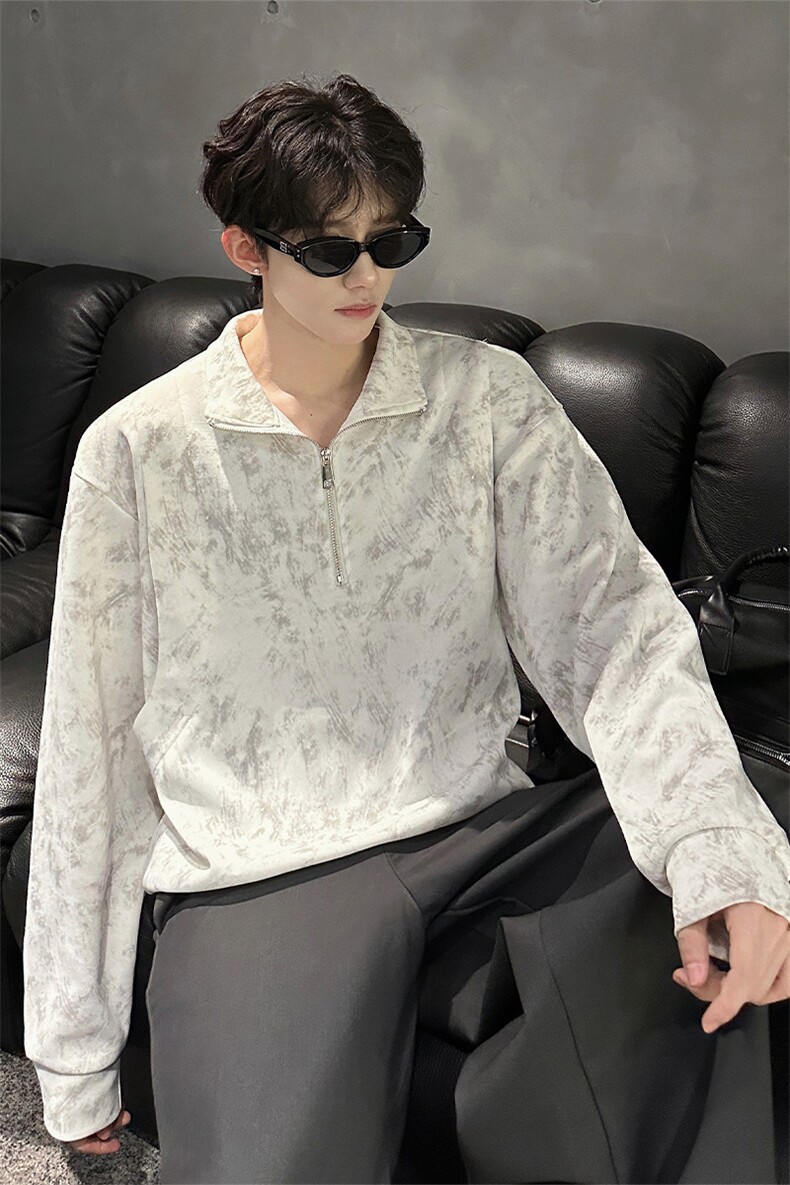 新款扎染立领立体层次感休闲秋冬款卫衣打底潮流特P45加绒特P55,男装T恤,电商B319