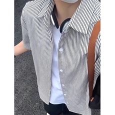 新款夏日条纹短袖衬衫款男女同款运动休闲打底衫外套C73，男装T恤，星座1116A（原606A-3）