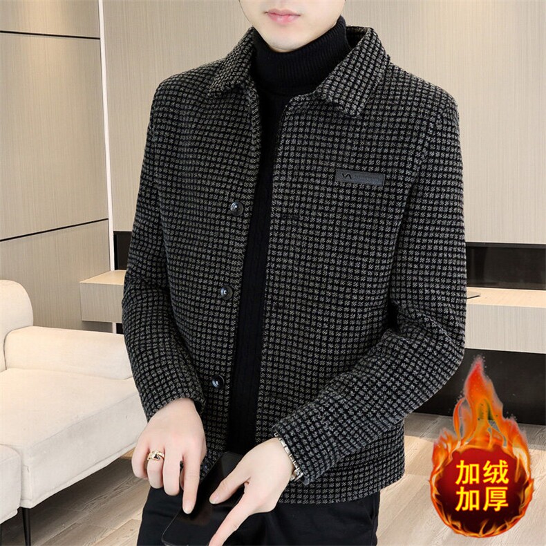 冬季新款男士商务休闲简约百搭加绒加厚毛呢大衣短款夹克D19P135,男装夹克,电商B226-2（原B217-2）