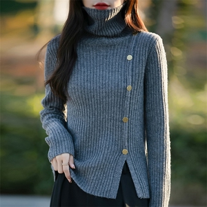 独特设计高领毛衣女加厚修身侧开叉上衣秋冬堆堆领内搭针织打底衫图片