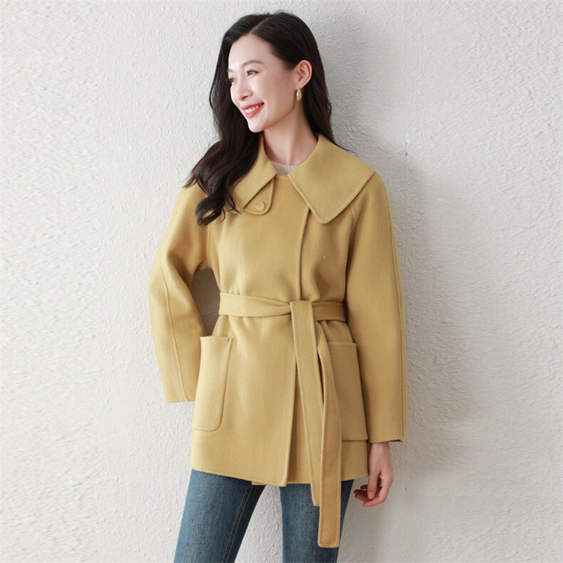 时尚减龄娃娃领双面羊毛大衣女短款显瘦毛呢外套秋冬季新款，女装双面呢大衣，阿舍尔精品