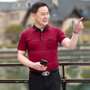 2025新款夏季爸爸装真口袋短袖t恤中老年男装翻领POLO衫2028K-P30图片