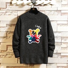 2021秋冬新砖墙日系大码男七彩小熊注册印花毛衣针织衫MY07-P45，男装针织衫/毛衣，电商A001