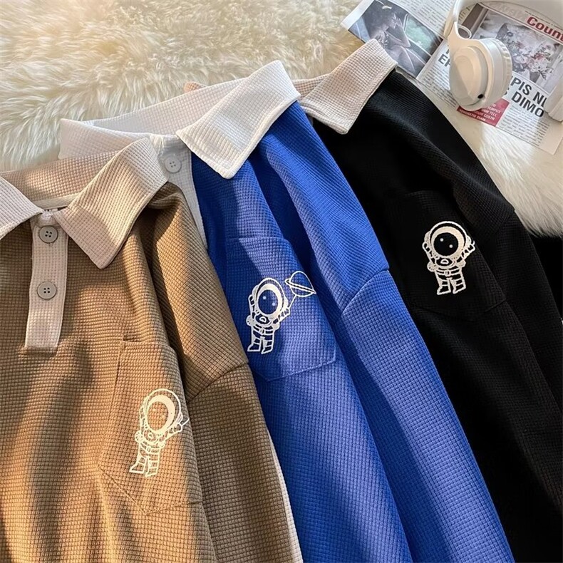 春季潮牌学院风拼色长袖Polo衫男刺绣美式复古宽松卫衣W0505-P33,男装卫衣,星座308B-1