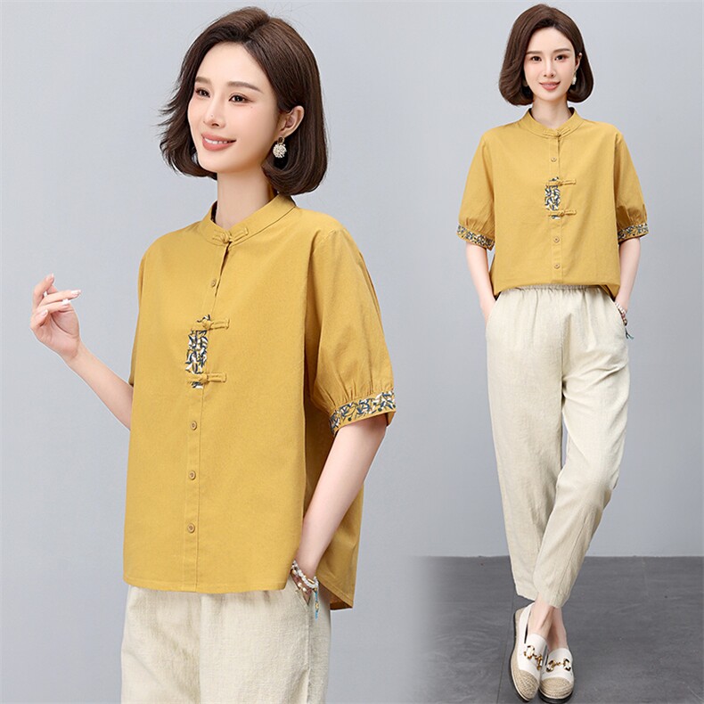 新中式国风刺绣棉麻套装女2025年夏季新款妈妈洋气减龄亚麻两件套,女装套装/套裙,依恋蒂丝