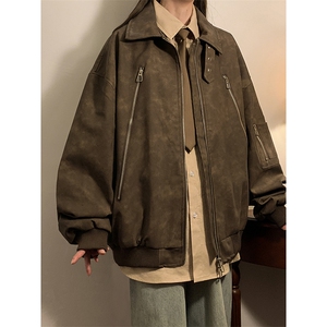1扎染做旧面料双拉链大口袋情侣大码M-5XL夹克女JK77867P90控148图片