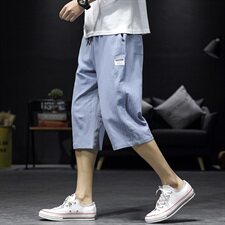 2021夏季新款日系大码男沙发墙亚麻透气休闲裤棉麻七分裤K583-P30，男装休闲裤，电商A001