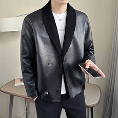 店主风~2025春季新款假两件PU皮夹克外套K689/P120，男装夹克，电商B331