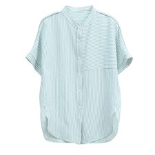 2023夏季新款简约时尚气质立领休闲条纹衬衫，女装衬衫，玛其路