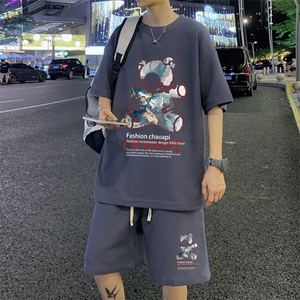 ！2024夏季新款男士潮流青少年短袖套装华夫格半袖HTZ21P50图片
