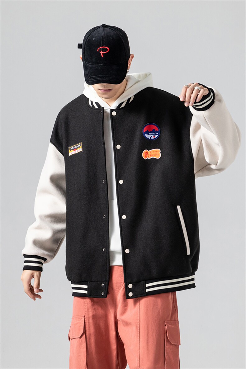 2024冬款棒球服大码boy拼接呢料贴布标加棉加厚棉服J67201-P105,男装夹克,电商A082