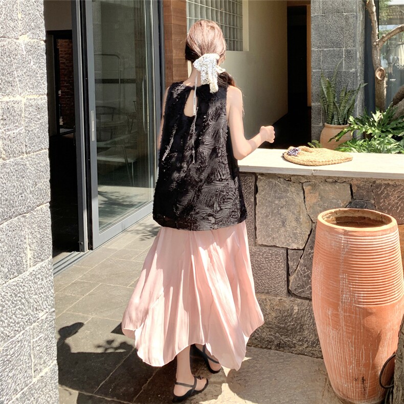 甜美蕾丝提花背心半身裙套装女夏2025新款独特绝美两件套超火减龄,女装短外套,2C050