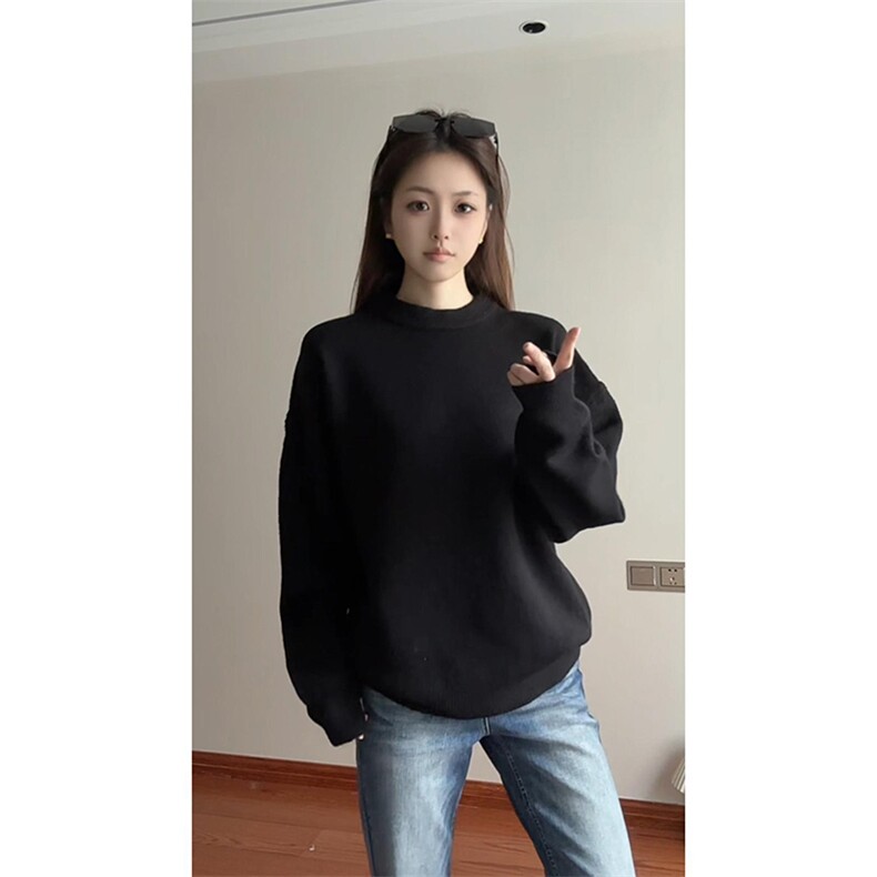 重磅秋冬男女纯色打底针织衫圆领套头半高领毛衣美式复古休闲上衣,男装T恤,电商A486
