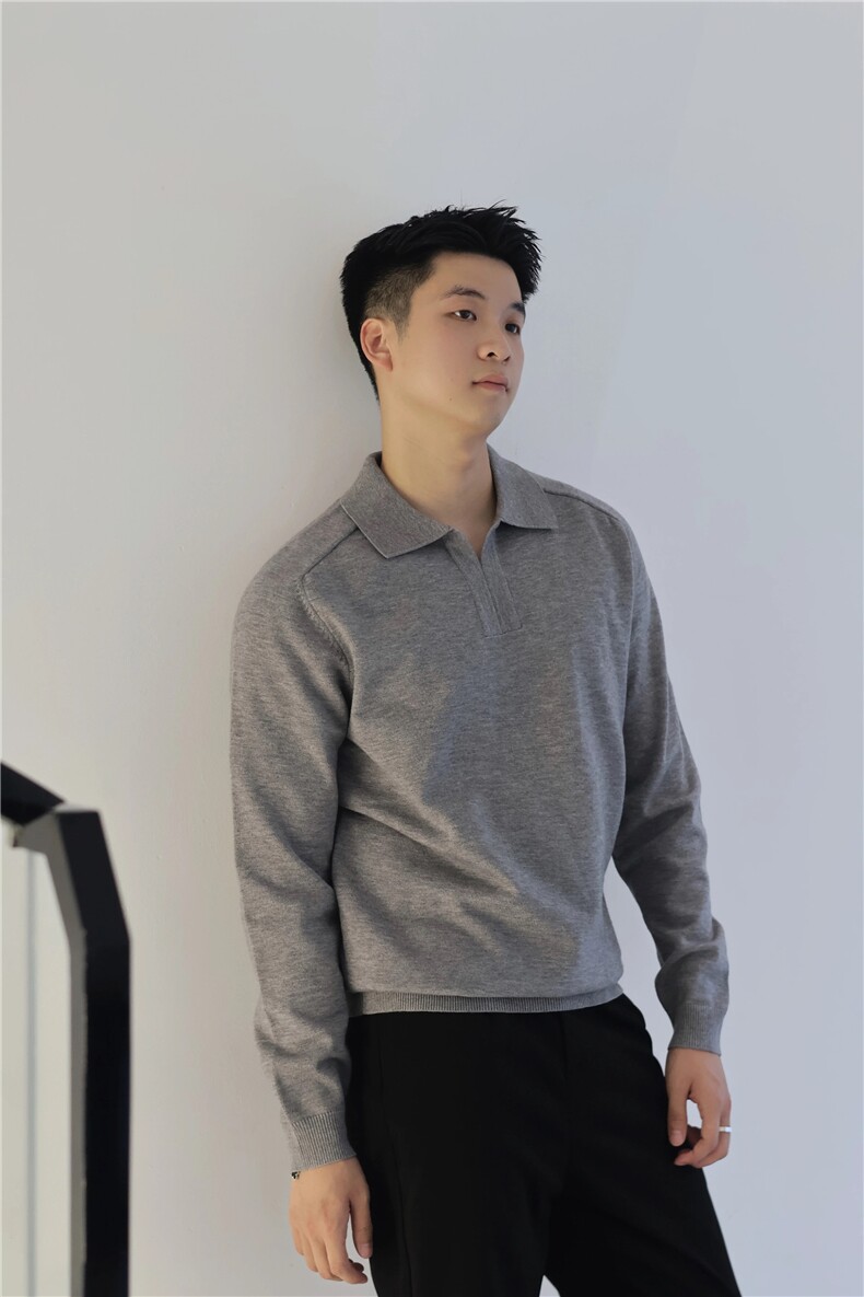 松弛自洽‘老钱风格调混纺极简百搭POLO针织衫长袖H58020/P70,男装针织衫/毛衣,电商A243