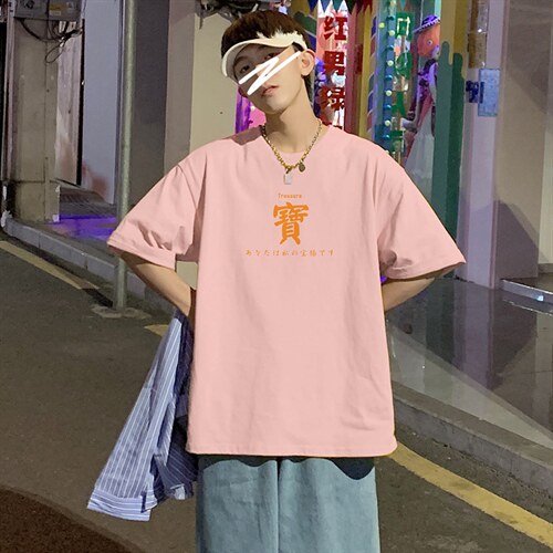 短袖T恤男夏季日系潮牌ins痞帅港风宽松衣服潮流简约国潮半袖体恤图片