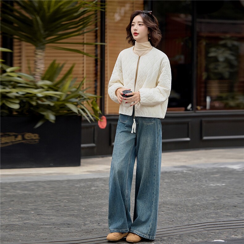 轻奢金丝绒菱格宽松休闲夹棉棉服女2025冬季独特短款保暖棉衣外套,女装棉衣/棉服,梦懿尔