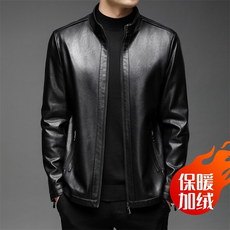 秋冬男士加厚保暖皮衣中年商务休闲翻领男装NX9180-P120加绒P130，男装皮衣，星座1105-3