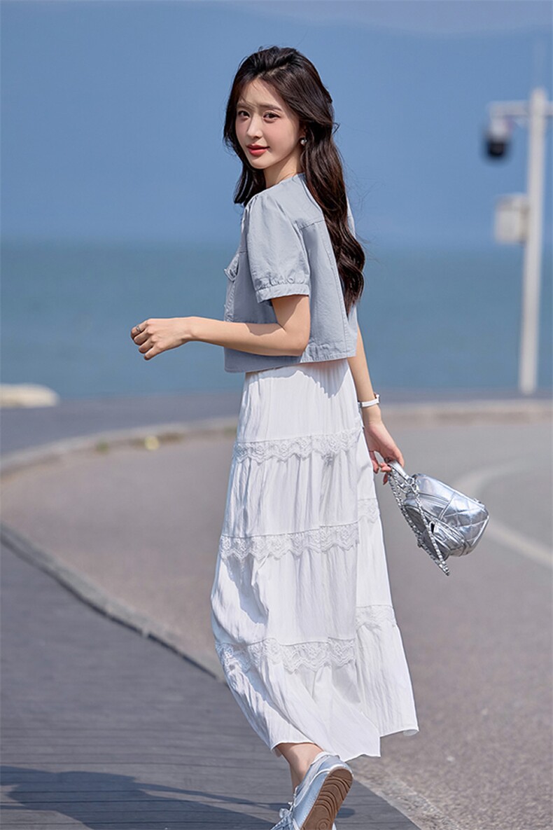 时尚小香风桃心扣短外套蕾丝花边吊带裙两件套夏季新款套装,女装套装/套裙,韩蔻秀