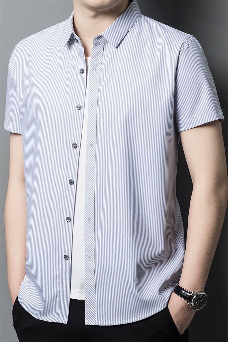 Y86005钱塘2020-2夏季新款中年男士宽松短袖衬衫商务休闲上衣P51,男装衬衫,钱塘207-2