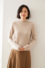 2024秋季新款女士半高领长袖短款套头衫通勤百搭，女装羊毛衫，澳煜绒