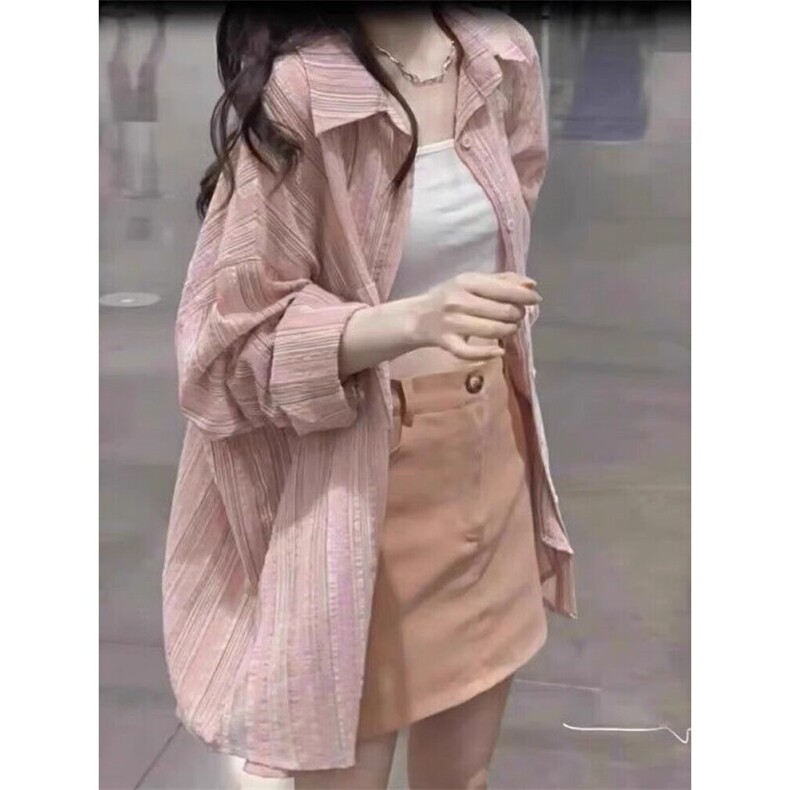 日系巴胺韩系穿搭粉色长袖衬衫女简约慵懒流行潮流文艺CK656,男装衬衫,星座1116A（原606A-3）