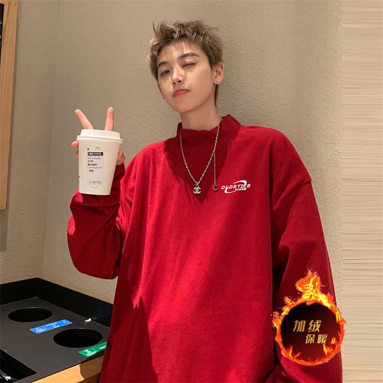 一件过冬重磅保暖针织衫德绒加绒加厚卫衣半高领打底长袖T恤DR75,男装T恤,电商A486