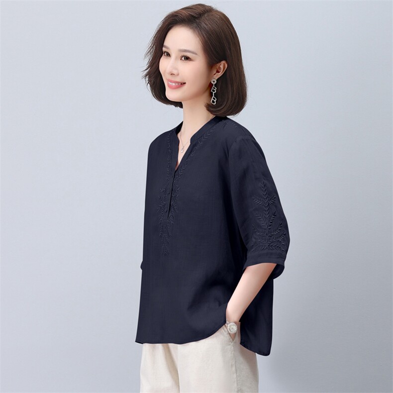棉麻半袖上衣女高端亚麻t恤女苎麻女装宽松短款2025新款白色短袖,女装衬衫,希欧阁