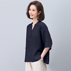 棉麻半袖上衣女高端亚麻t恤女苎麻女装宽松短款2025新款白色短袖，女装衬衫，希欧阁