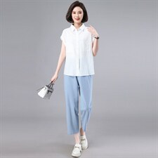 时尚套装女2023夏季新款天丝上衣休闲裤搭配一整套中年妈妈两件套，女装套装/套裙，奕阳依阁