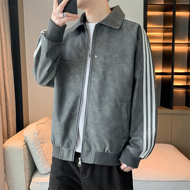 翻领晕染水洗皮衣夹克高级感工装外套JK06625-P80图片