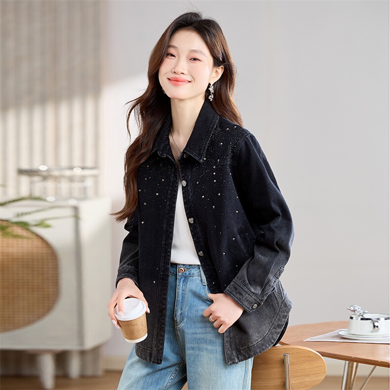 牛仔外套女早春宽松慵懒风2025年春秋新款高端女士中长款衬衫衣服，女装牛仔外套，丽影随形