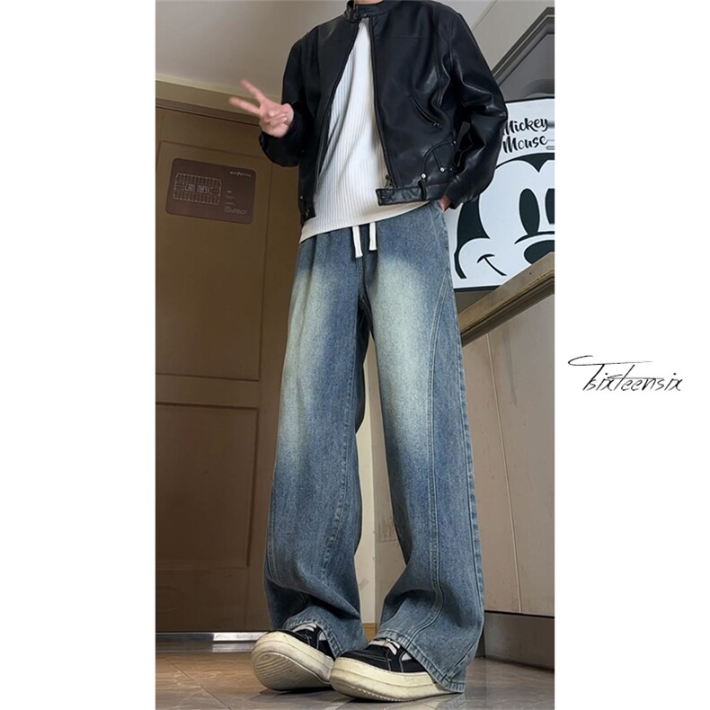 美式复古解构阔腿裤子cleanfit弯刀牛仔裤子A166-NA4J01-P45控75图片