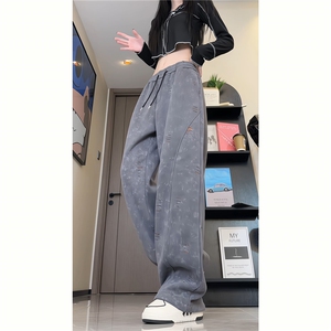 815A-K317-P45特控88 扎染脏脏裤破洞裤子重磅美式复古直筒休闲裤图片