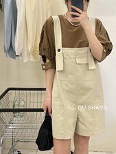 水洗背带短裤，其它，晶晶