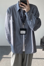 8XL-Mmiu系穿搭复古蓝格子衬衫男宽松纯棉长袖衬衣男CS540-P45，男装衬衫，电商D206-1
