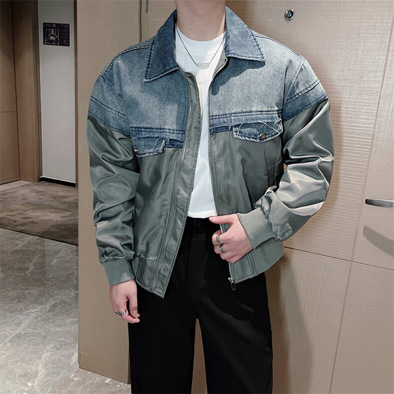 春季新款牛仔拼接小众设计夹克男休闲百搭棒球外套男JK2332-P130图片