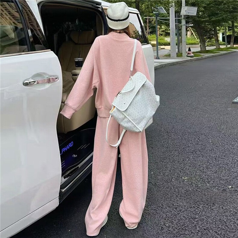 时尚休闲套装女秋季新款宽松洋气减龄纯色圆领卫衣阔腿长裤两件套,女装套装/套裙,江南